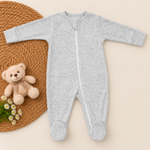 Full Zipper footed Baby Sleepsuit 0-3m - Grey Dots