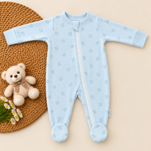 Full Zipper footed Baby Sleepsuit 3-6m - Blue Teddy