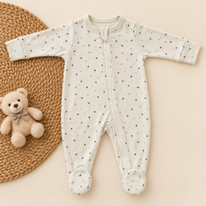 Full Zipper footed Baby Sleepsuit 3-6m - Polka dots