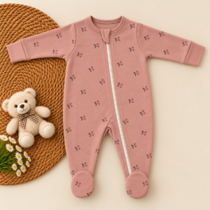 Full Zipper footed Baby Sleepsuit 3-6m - Peach Cherry