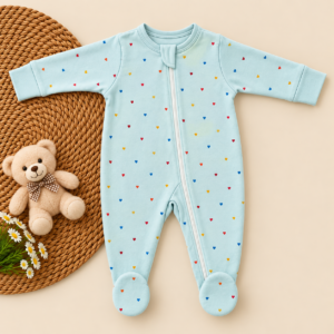 Full Zipper footed Baby Sleepsuit 3-6m - Colourful Hearts