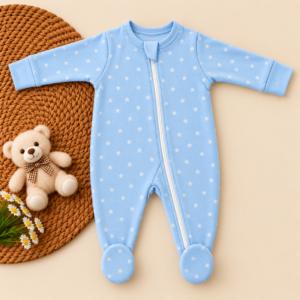 Full Zipper footed Baby Sleepsuit 3-6m - Blue-white Stars