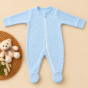 Full Zipper footed Baby Sleepsuit 3-6m - Blue Stars