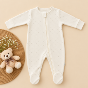 Full Zipper footed Baby Sleepsuit 3-6 - White Dots