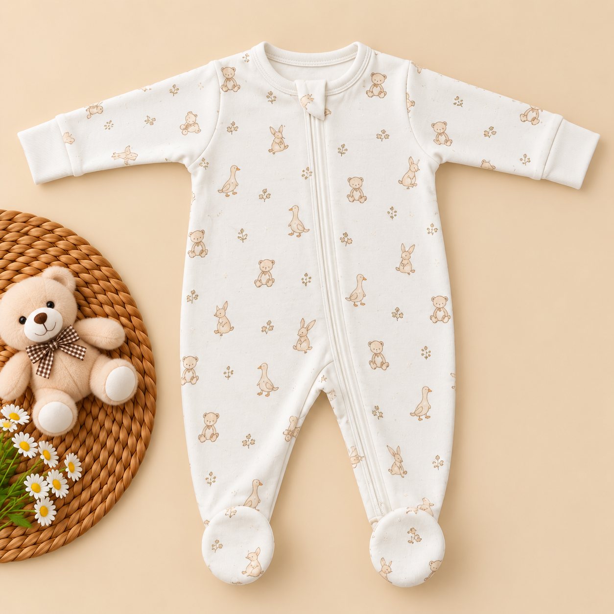 Full Zipper footed Baby Sleepsuit 0-3m - Woodland Friends
