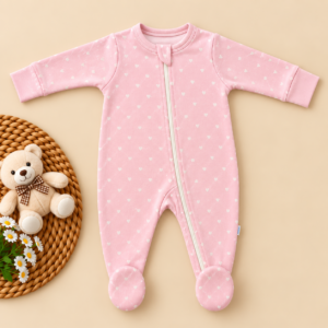 Full Zipper footed Baby Sleepsuit 0-3m - Peach Heart