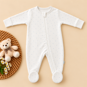 Full Zipper footed Baby Sleepsuit 3-6m - White Stars