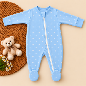 Full Zipper footed Baby Sleepsuit 3-6m - Blue Heart