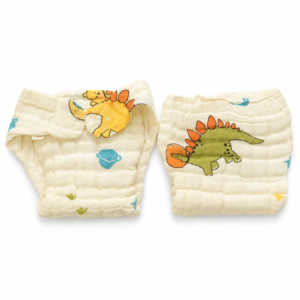 6 Layer Crinkle Muslin Nappy,S (0-6m) (Velcro type) - Cream Dino
