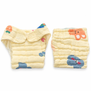 6 Layer Crinkle Muslin Nappy,S (0-6m) (Velcro type) - Cream Animals