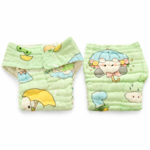 6 Layer Crinkle Muslin Nappy,S (0-6m) (Velcro type) - Green Umbrella Animals