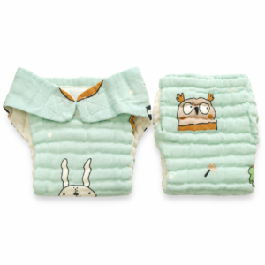 6 Layer Crinkle Muslin Nappy,S (0-6m) (Velcro type) - Blue Owl