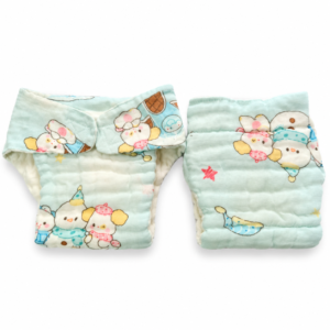 6 Layer Crinkle Muslin Nappy,S (0-6m) (Velcro type) - Blue Party Animals