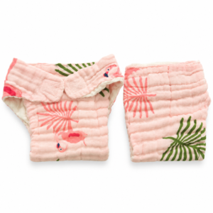 6 Layer Crinkle Muslin Nappy,S (0-6m) (Velcro type) - Pink Flamingo