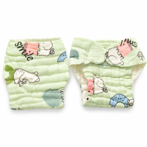 6 Layer Crinkle Muslin Nappy,S (0-6m) (Velcro type) - Mint animals