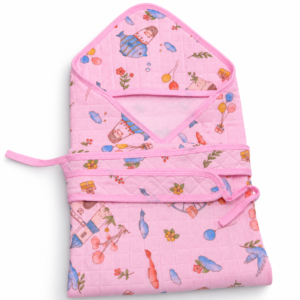 Muslin Coloured Hooded Wrapper - Pink Garden