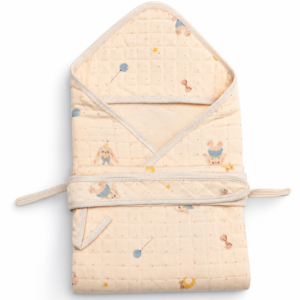 Muslin Coloured Hooded Wrapper - Beige Bow Bear