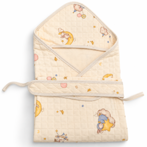 Muslin Coloured Hooded Wrapper - Beige Animals on Sky
