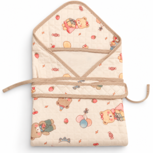 Muslin Coloured Hooded Wrapper - Beige Bear with Baloons