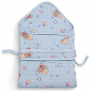 Muslin Coloured Hooded Wrapper - Blue Teddy