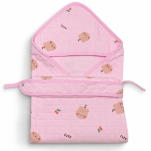 Muslin Coloured Hooded Wrapper - Pink Berry Bear