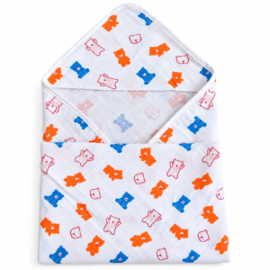 Muslin Hooded Towel Single Layer 75*75cm - Bear
