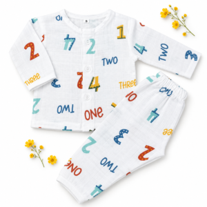Muslin Sleep Suit 0-3m - Numbers